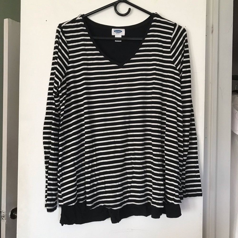 Black and White Striped Nursing/Maternity Top